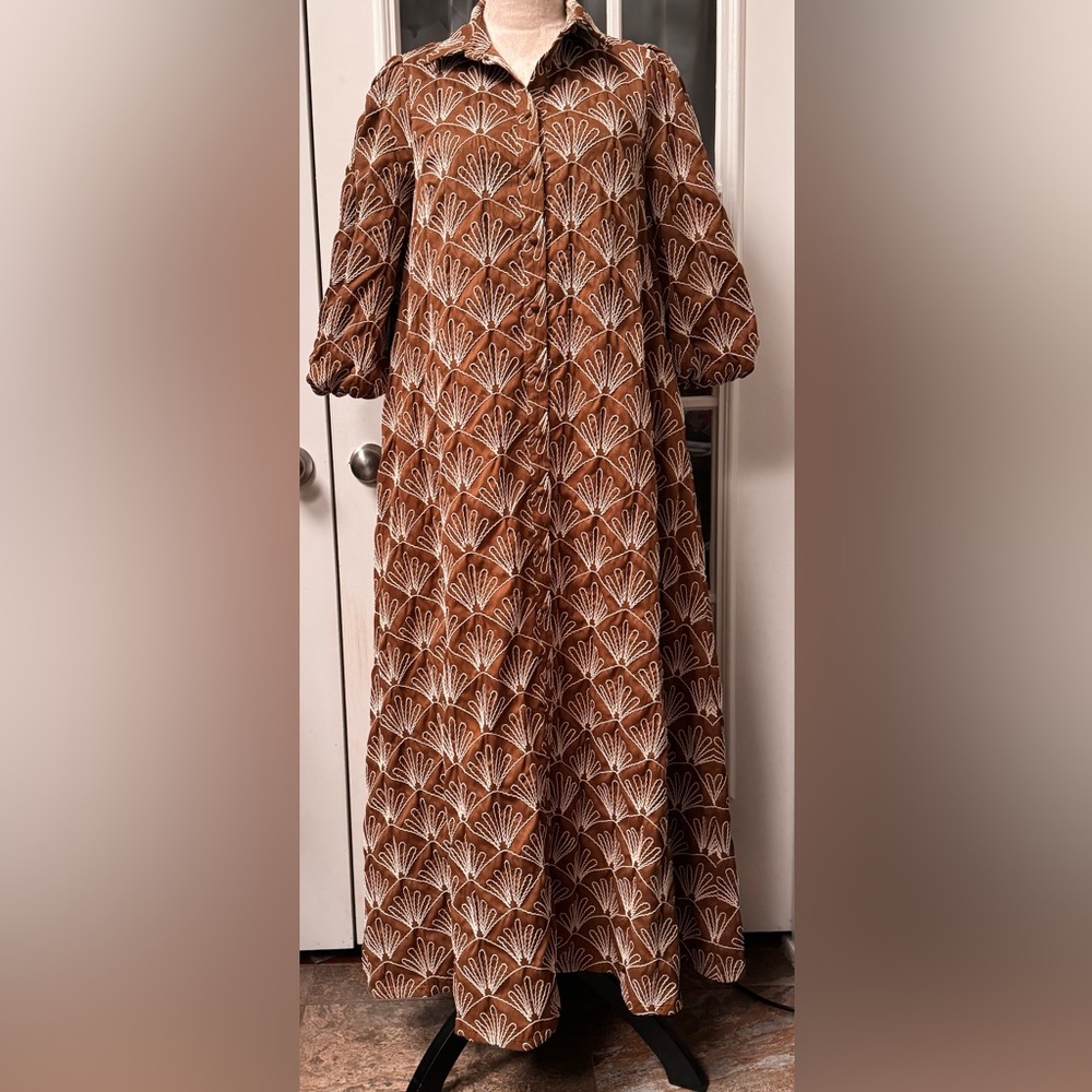 Dainty Jewells Windsor Walk Embroidered Slightly Oversized Maxi Dress Pockets-S